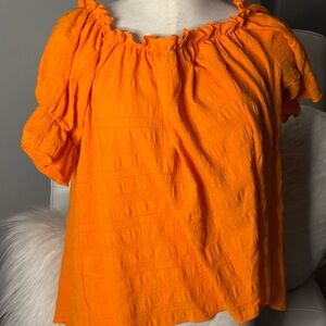 SHEIN Bright Orange Puff-Sleeve Peasant Top